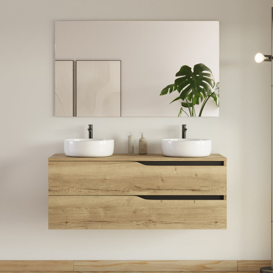 Meuble de salle de bain 120cm avec plateau et 2 vasques à poser Ares - 2 tiroirs - LUNA