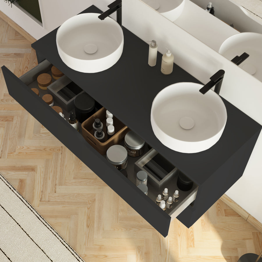 Meuble de salle de bain 120cm avec plateau et 2 vasques à poser Ares - 2 tiroirs - LUNA