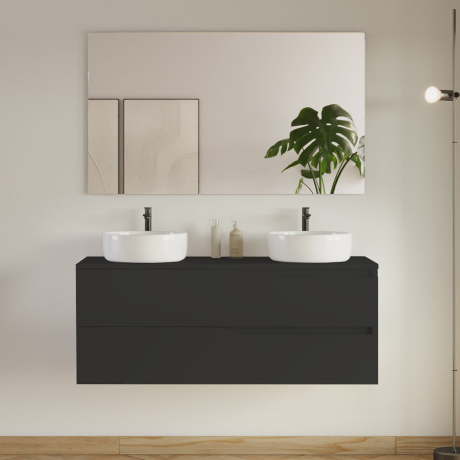 Meuble de salle de bain 120cm avec plateau et 2 vasques à poser Ares - 2 tiroirs - LUNA