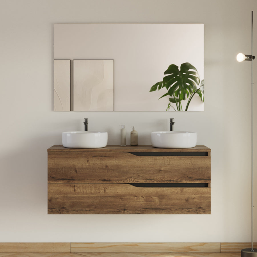 Meuble de salle de bain 120cm avec plateau et 2 vasques à poser Ares - 2 tiroirs - LUNA