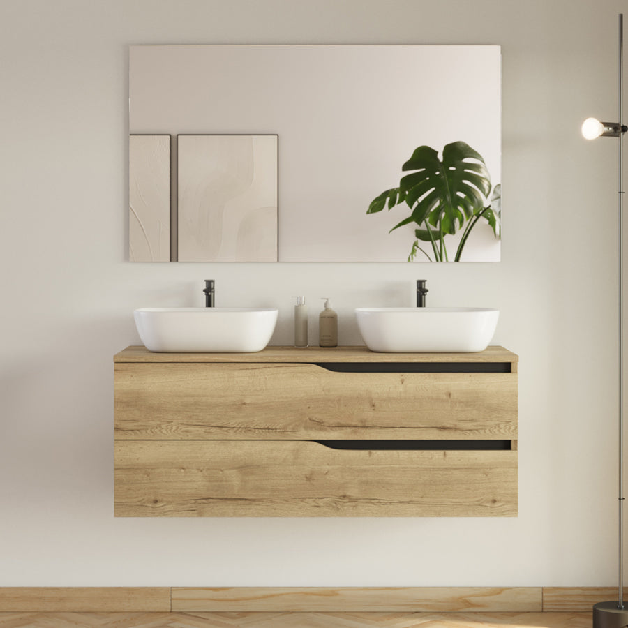 Meuble de salle de bain 120cm avec plateau et 2 vasques à poser Zeus - 2 tiroirs - LUNA