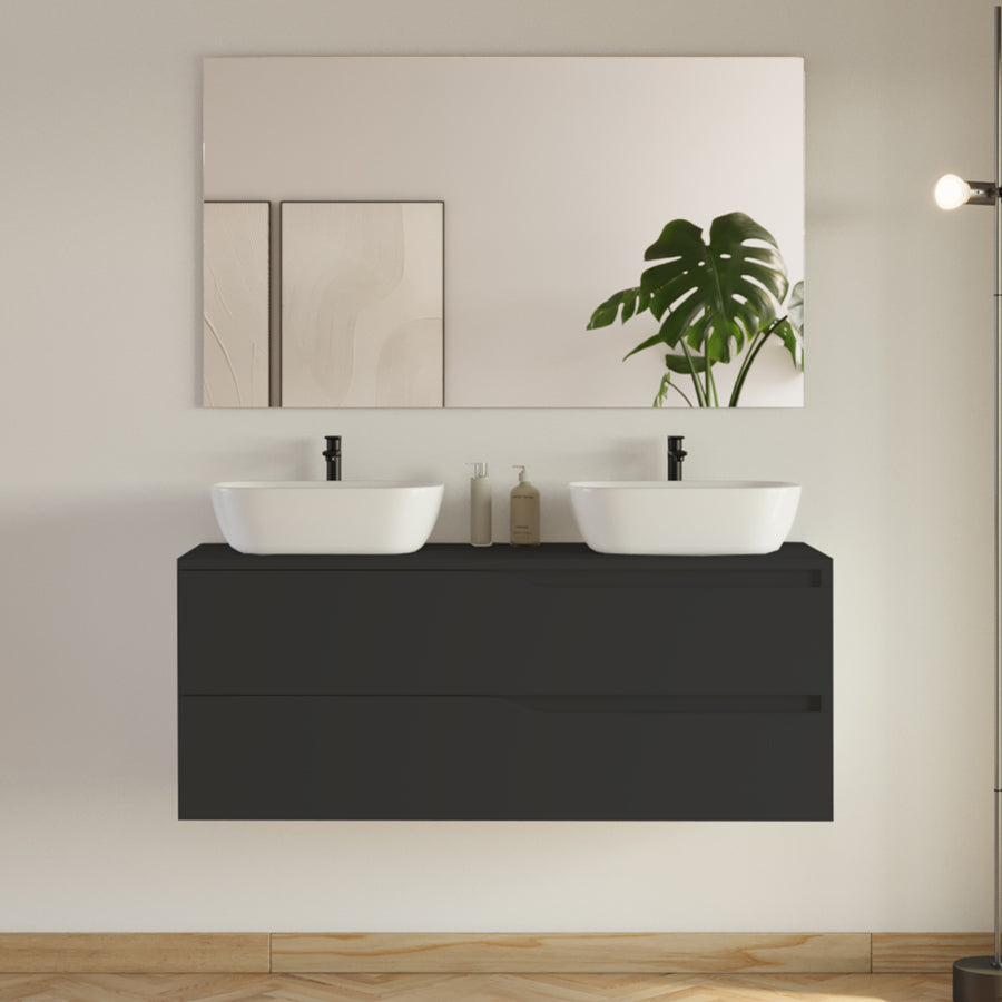 Meuble de salle de bain 120cm avec plateau et 2 vasques à poser Zeus - 2 tiroirs - LUNA