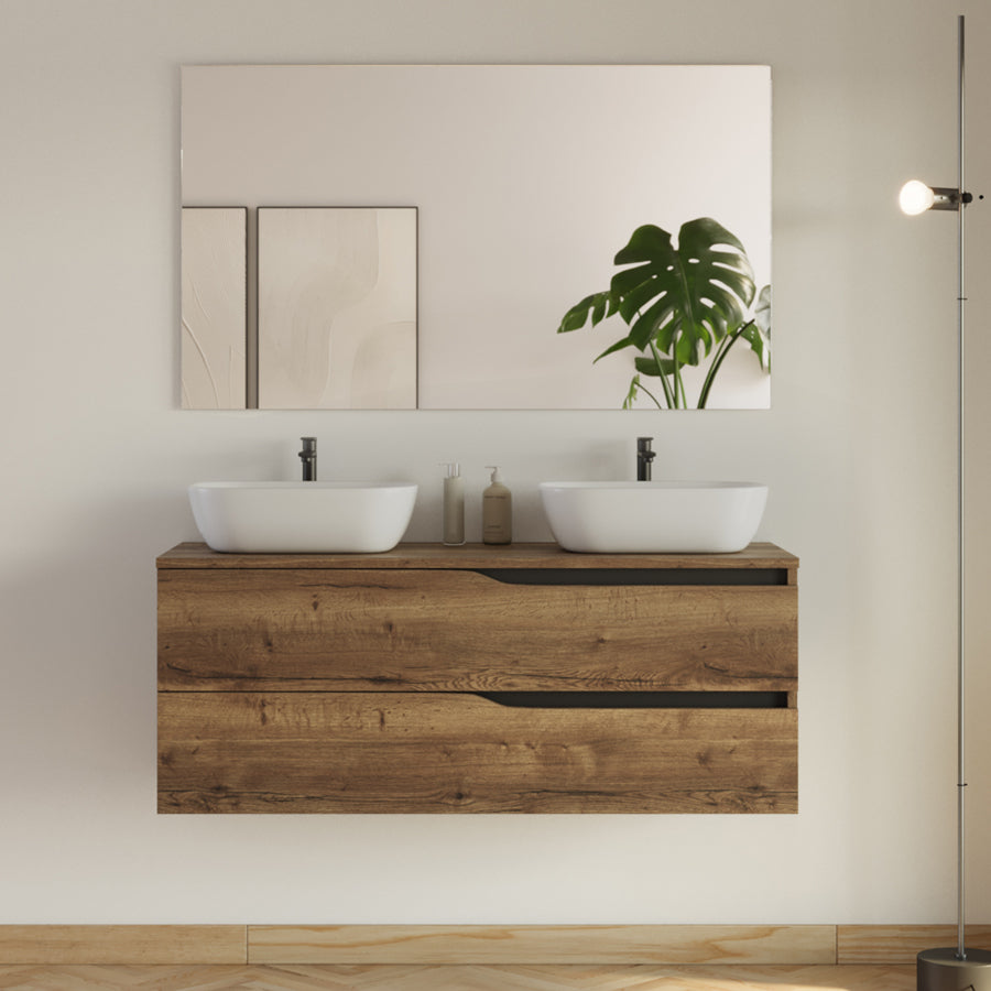 Meuble de salle de bain 120cm avec plateau et 2 vasques à poser Zeus - 2 tiroirs - LUNA