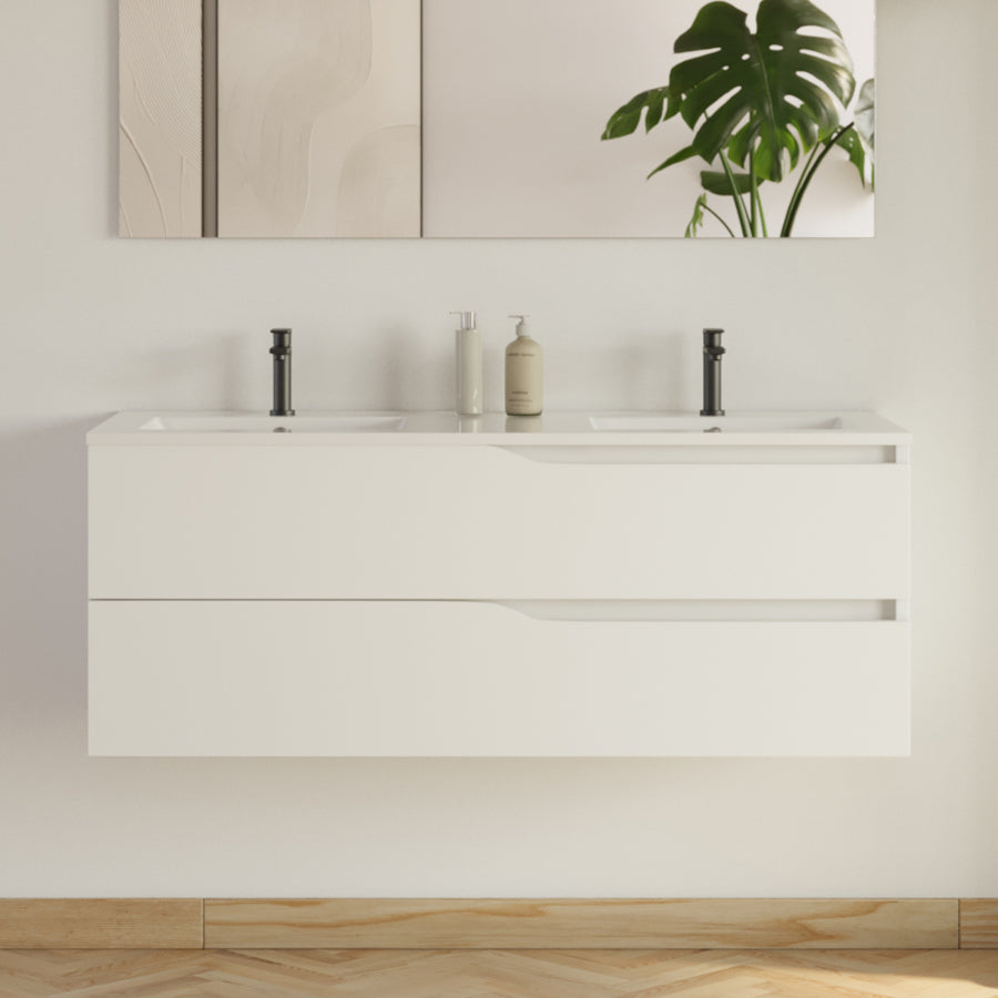 Meuble de salle de bain 120cm avec plan double vasque - 2 tiroirs - LUNA