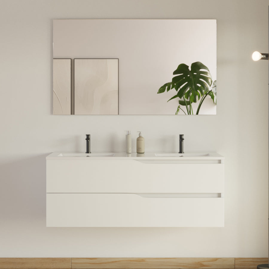 Meuble de salle de bain 120cm avec plan double vasque - 2 tiroirs - LUNA
