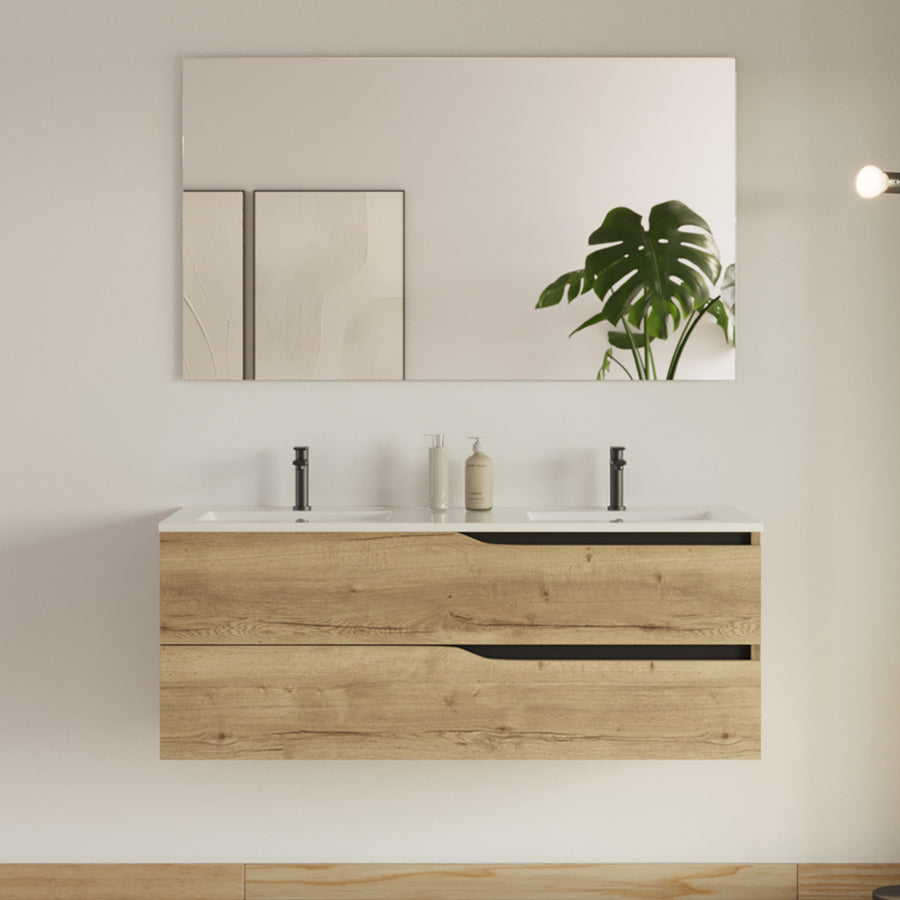 Meuble de salle de bain 120cm avec plan double vasque - 2 tiroirs - LUNA