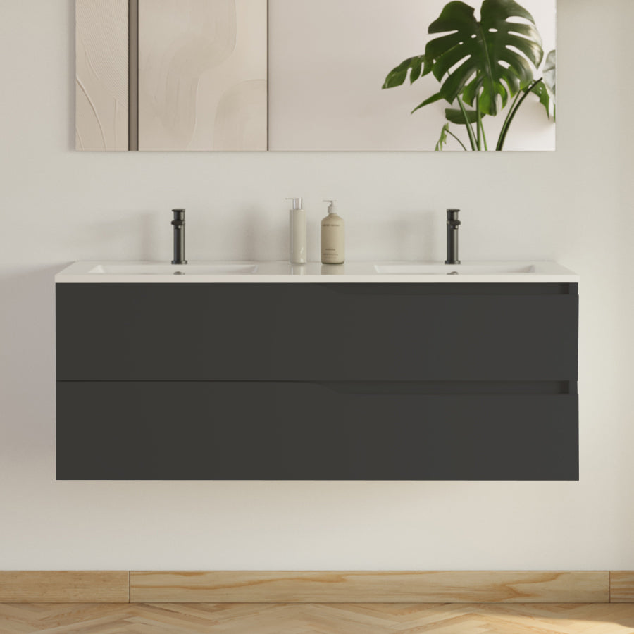 Meuble de salle de bain 120cm avec plan double vasque - 2 tiroirs - LUNA