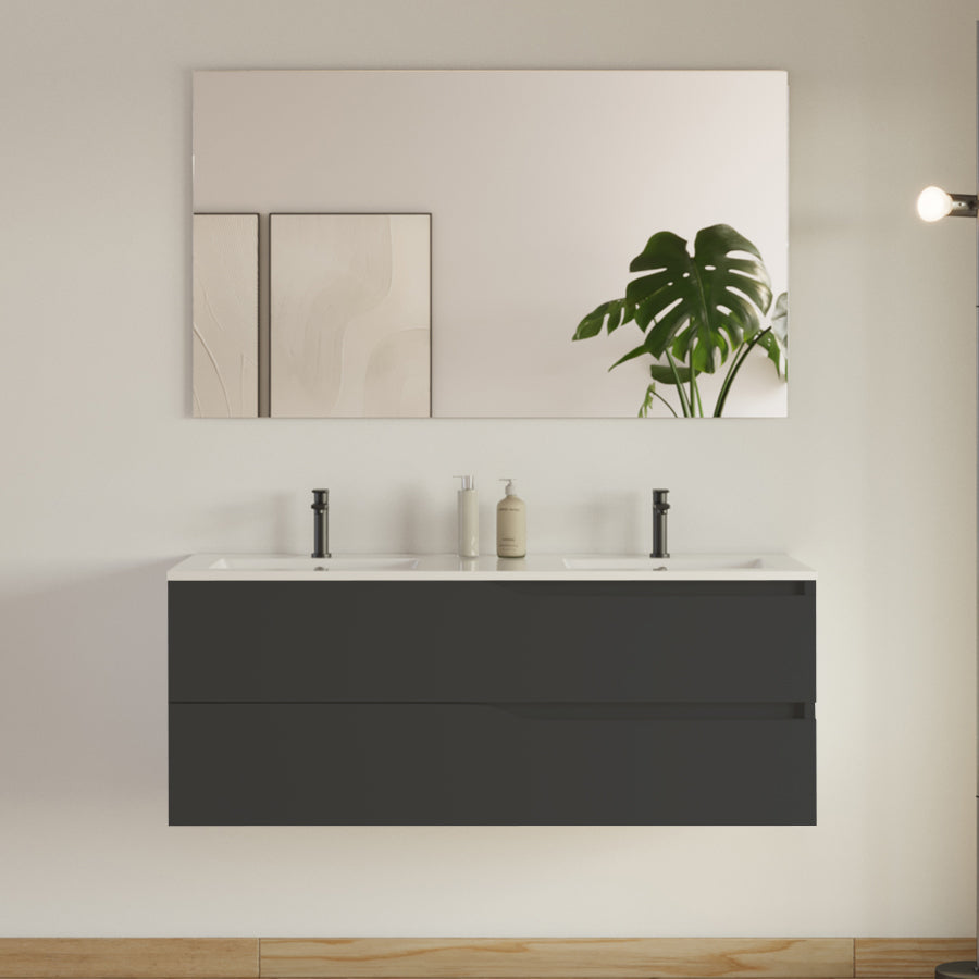 Meuble de salle de bain 120cm avec plan double vasque - 2 tiroirs - LUNA