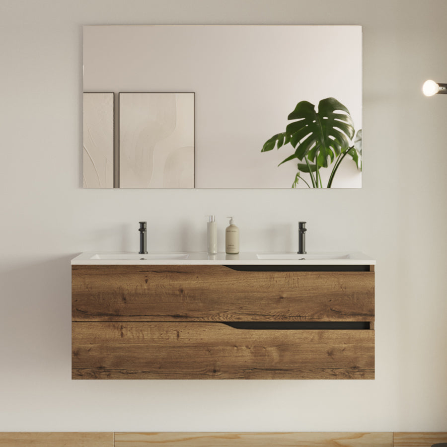Meuble de salle de bain 120cm avec plan double vasque - 2 tiroirs - LUNA