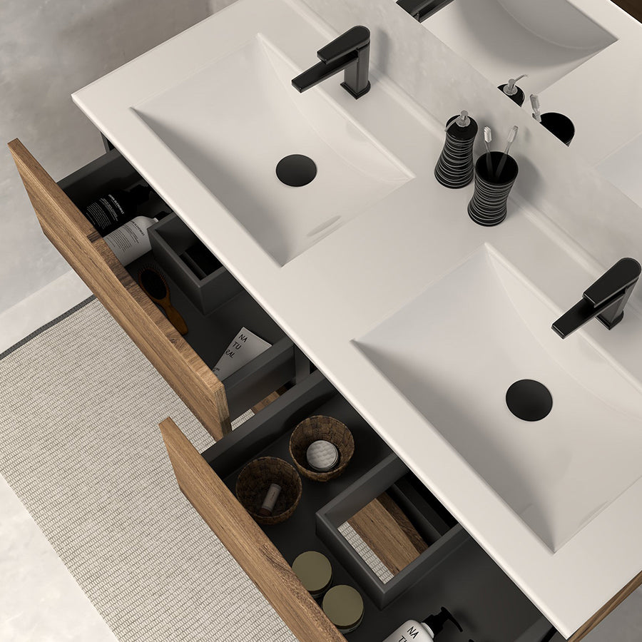 Meuble de salle de bain 140cm double vasque - 4 tiroirs - sans miroir - LUNA