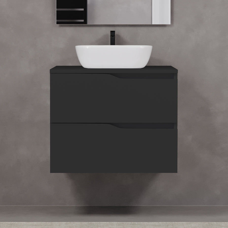 Meuble de salle de bain 80cm avec plateau et vasque à poser zeus - sans miroir - 2 tiroirs - LUNA
