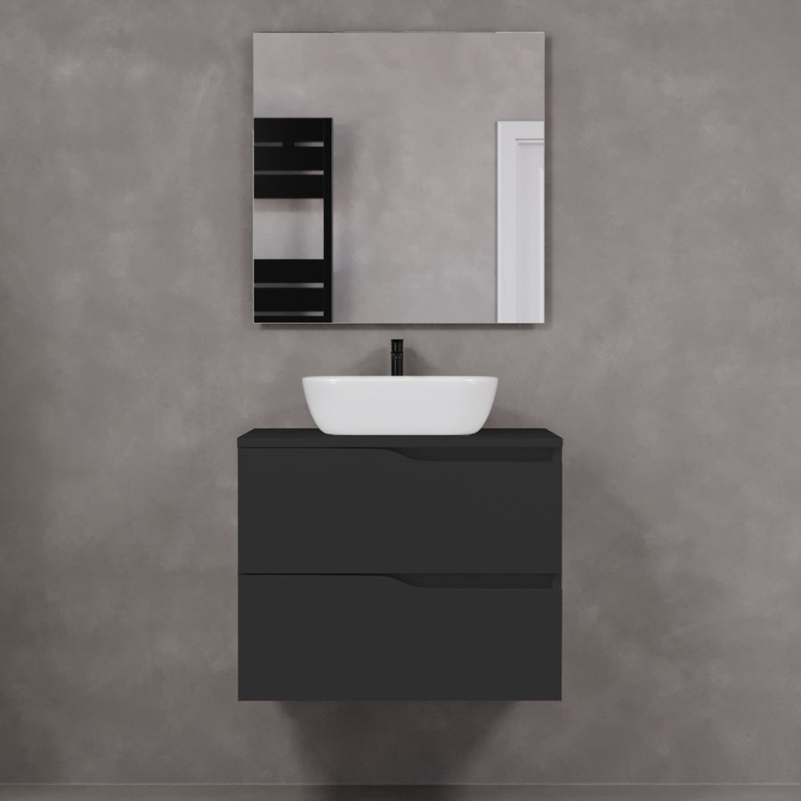 Meuble de salle de bain 80cm avec plateau et vasque à poser zeus - sans miroir - 2 tiroirs - LUNA