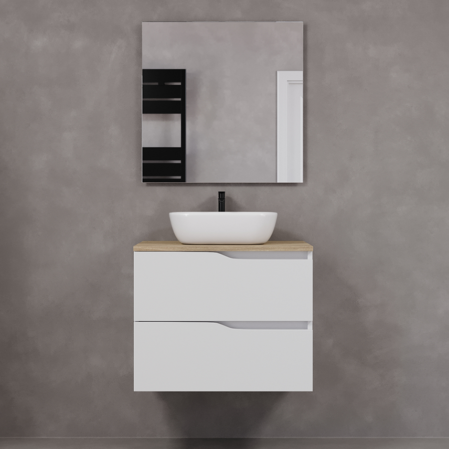 Meuble de salle de bain 70cm avec plateau et vasque à poser zeus - 2 tiroirs - LUNA