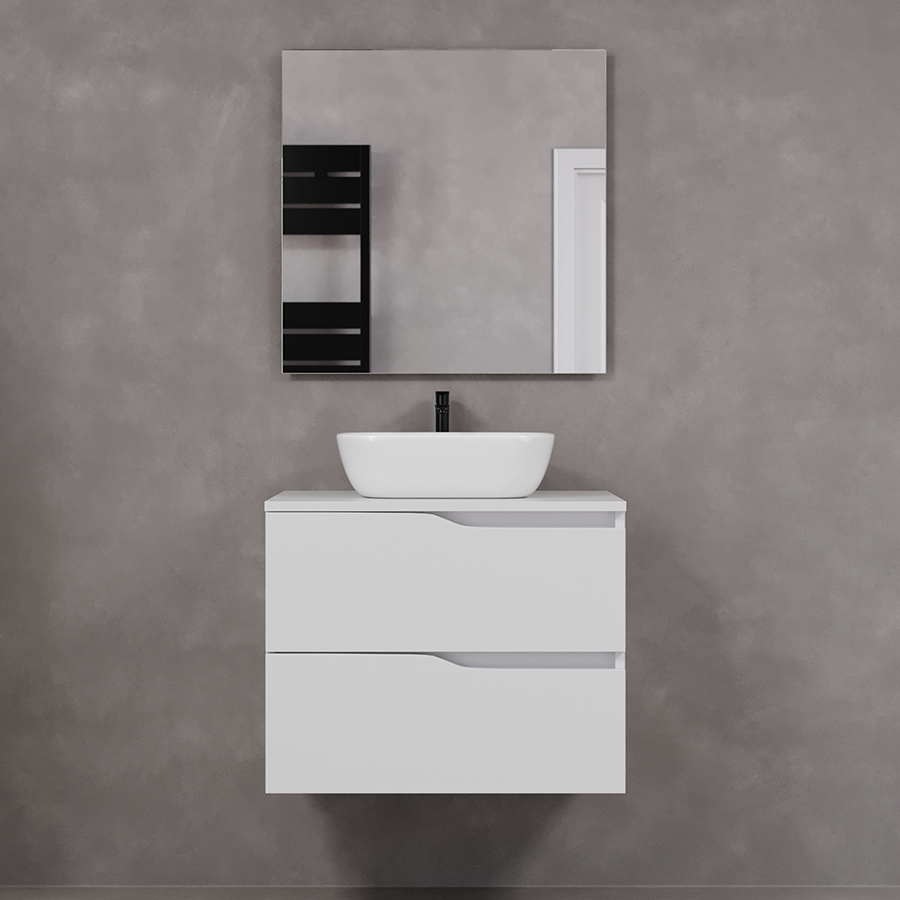 Meuble de salle de bain 70cm avec plateau et vasque à poser zeus - 2 tiroirs - LUNA