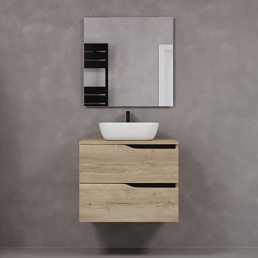 Meuble de salle de bain 70cm avec plateau et vasque à poser zeus - 2 tiroirs - LUNA