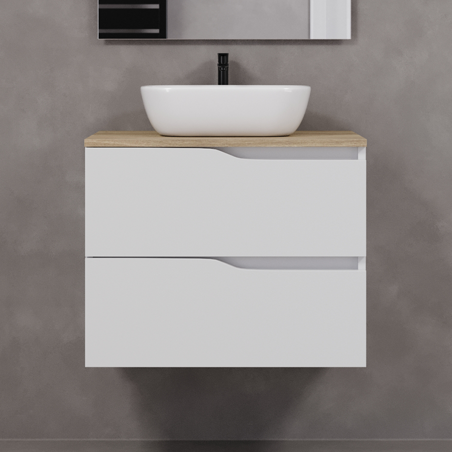 Meuble de salle de bain 70cm avec plateau et vasque à poser zeus - 2 tiroirs - LUNA