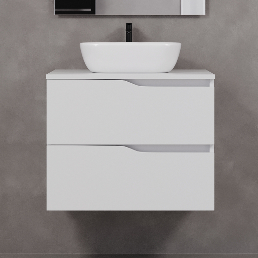 Meuble de salle de bain 70cm avec plateau et vasque à poser zeus - 2 tiroirs - LUNA