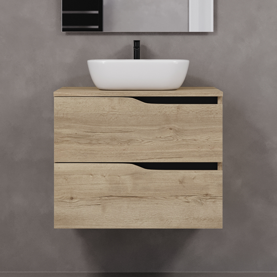Meuble de salle de bain 70cm avec plateau et vasque à poser zeus - 2 tiroirs - LUNA
