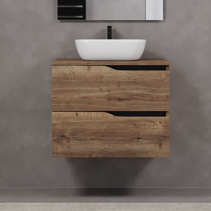 Meuble de salle de bain 70cm avec plateau et vasque à poser zeus - 2 tiroirs - LUNA