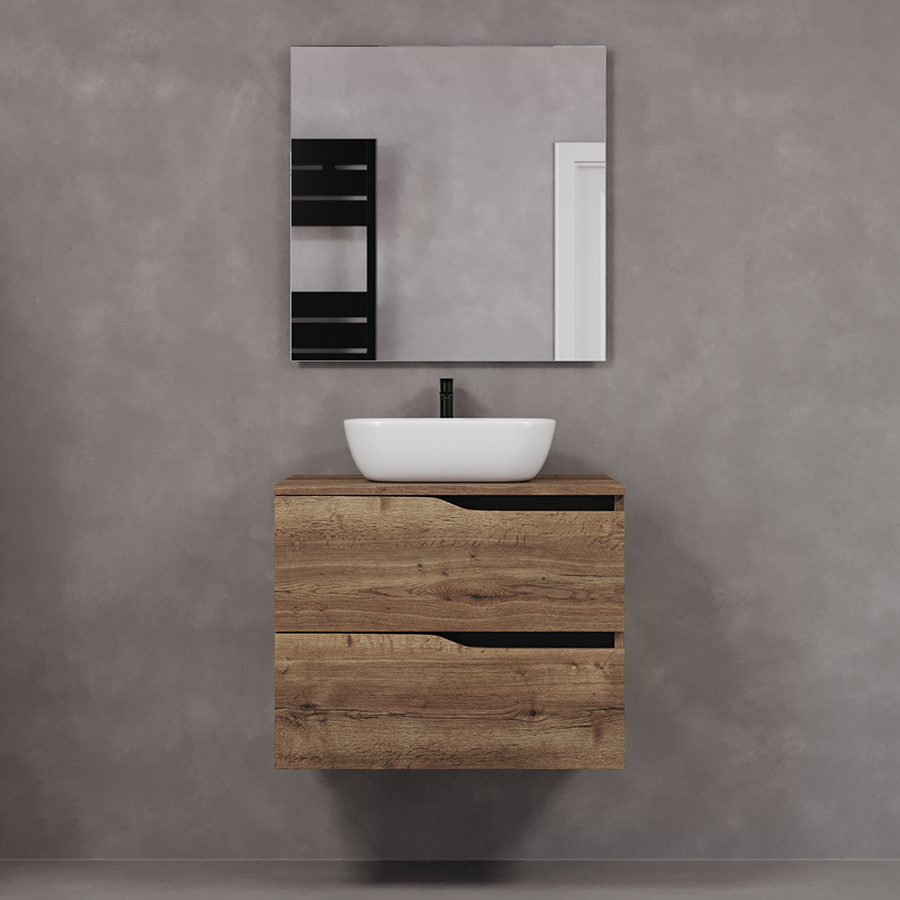 Meuble de salle de bain 70cm avec plateau et vasque à poser zeus - 2 tiroirs - LUNA
