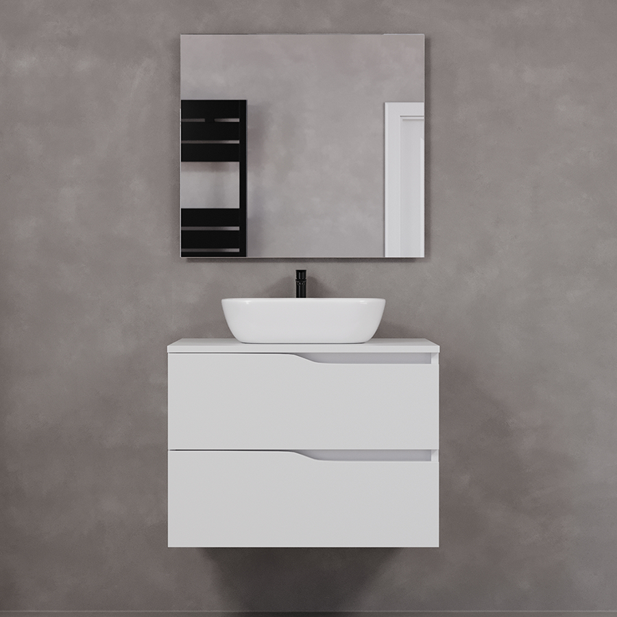 Meuble de salle de bain 80cm avec plateau et vasque à poser zeus - sans miroir - 2 tiroirs - LUNA