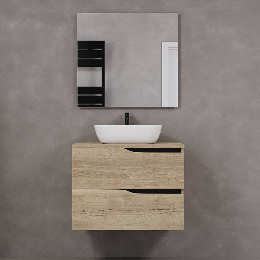 Meuble de salle de bain 80cm avec plateau et vasque à poser zeus - sans miroir - 2 tiroirs - LUNA