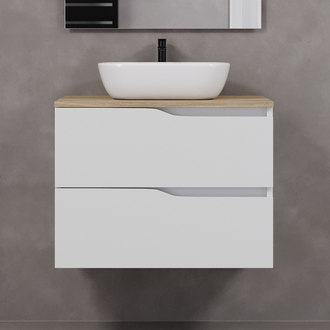 Meuble de salle de bain 80cm avec plateau et vasque à poser zeus - sans miroir - 2 tiroirs - LUNA