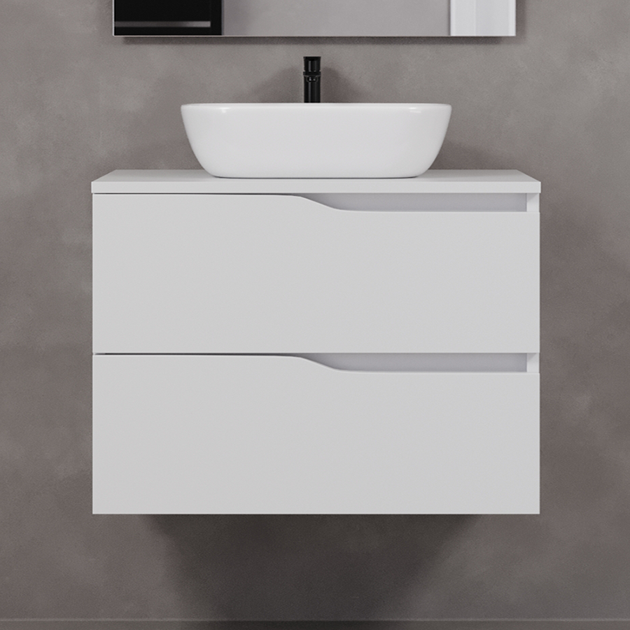 Meuble de salle de bain 80cm avec plateau et vasque à poser zeus - sans miroir - 2 tiroirs - LUNA