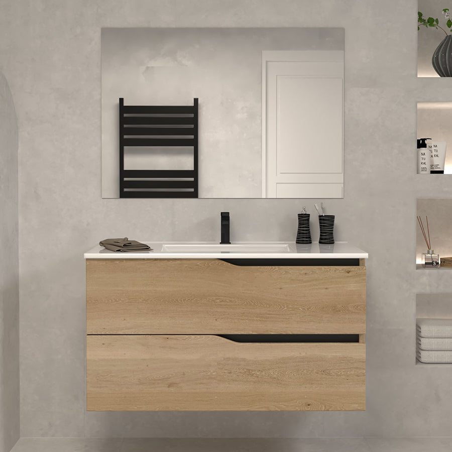 Meuble de salle de bain 90cm simple vasque - 2 tiroirs - LUNA