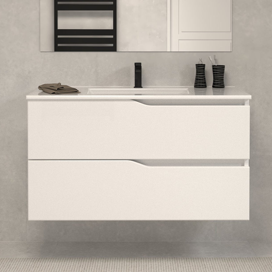 Meuble de salle de bain 90cm simple vasque - 2 tiroirs - LUNA