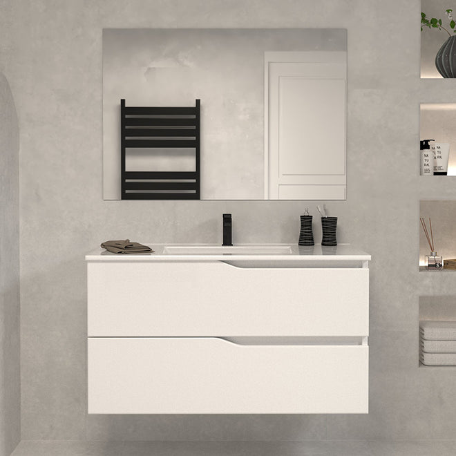 Meuble de salle de bain 90cm simple vasque - 2 tiroirs - LUNA