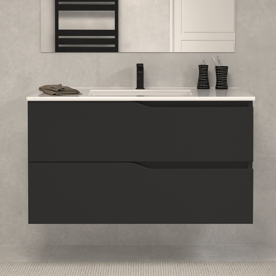 Meuble de salle de bain 90cm simple vasque - 2 tiroirs - LUNA