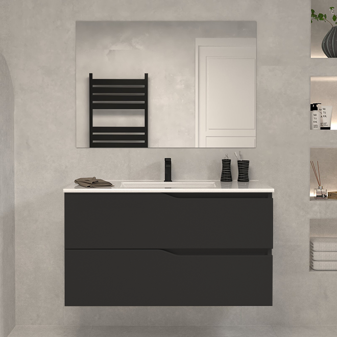 Meuble de salle de bain 100cm simple vasque - 2 tiroirs - LUNA