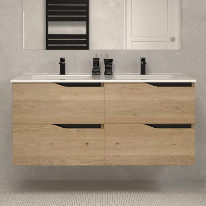 Meuble de salle de bain 140cm double vasque - 4 tiroirs - sans miroir - LUNA
