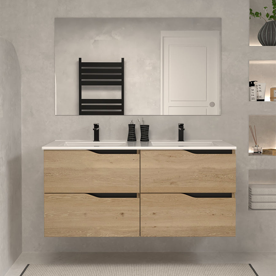 Meuble de salle de bain 140cm double vasque - 4 tiroirs - sans miroir - LUNA