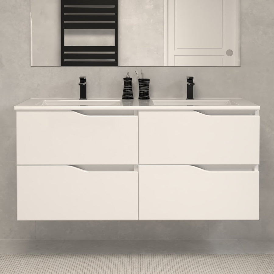 Meuble de salle de bain 140cm double vasque - 4 tiroirs - sans miroir - LUNA