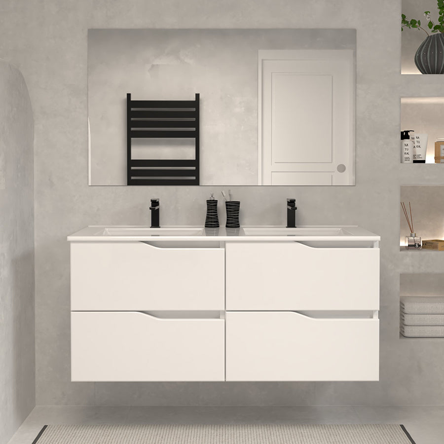 Meuble de salle de bain 140cm double vasque - 4 tiroirs - sans miroir - LUNA