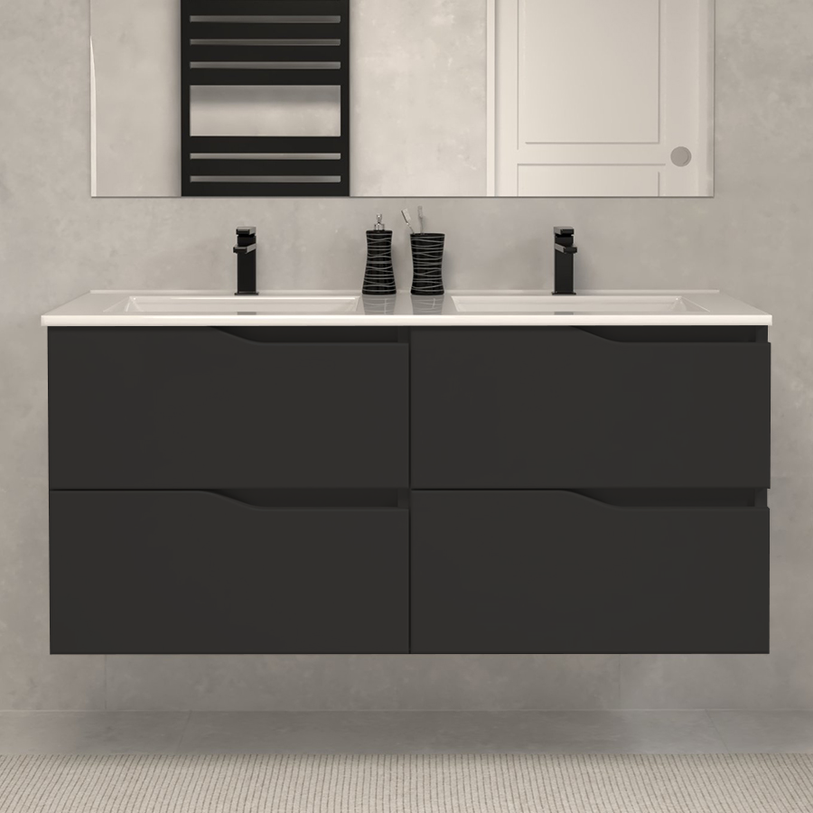 Meuble de salle de bain 140cm double vasque - 4 tiroirs - sans miroir - LUNA