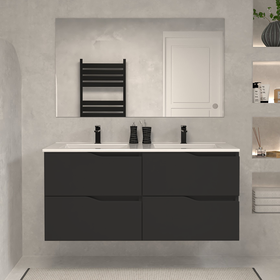 Meuble de salle de bain 140cm double vasque - 4 tiroirs - sans miroir - LUNA