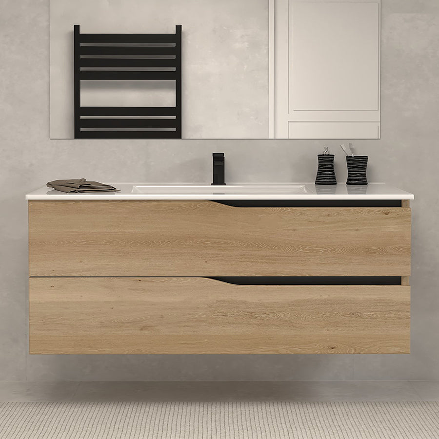 Meuble de salle de bain LUNA simple vasque 2 tiroirs + colonne - 120cm