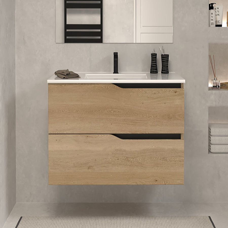 Meuble de salle de bain 60cm simple vasque - 2 tiroirs - sans miroir - LUNA