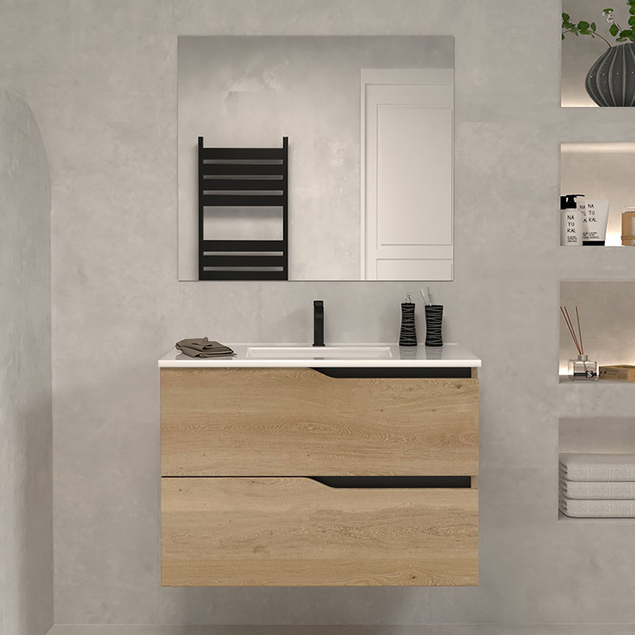 Meuble de salle de bain 60cm simple vasque - 2 tiroirs - sans miroir - LUNA