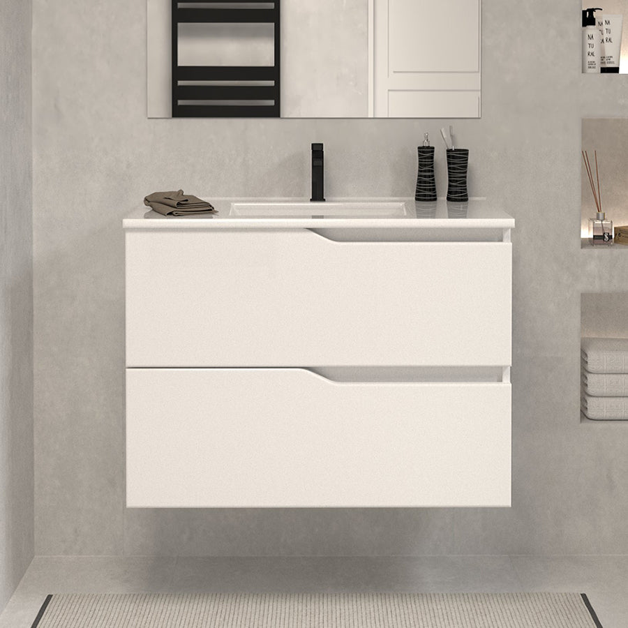 Meuble de salle de bain 60cm simple vasque - 2 tiroirs - sans miroir - LUNA