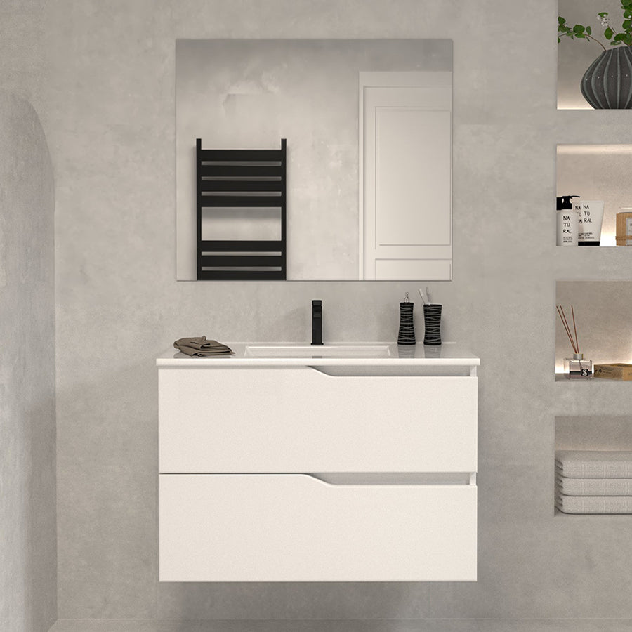 Meuble de salle de bain 60cm simple vasque - 2 tiroirs - sans miroir - LUNA