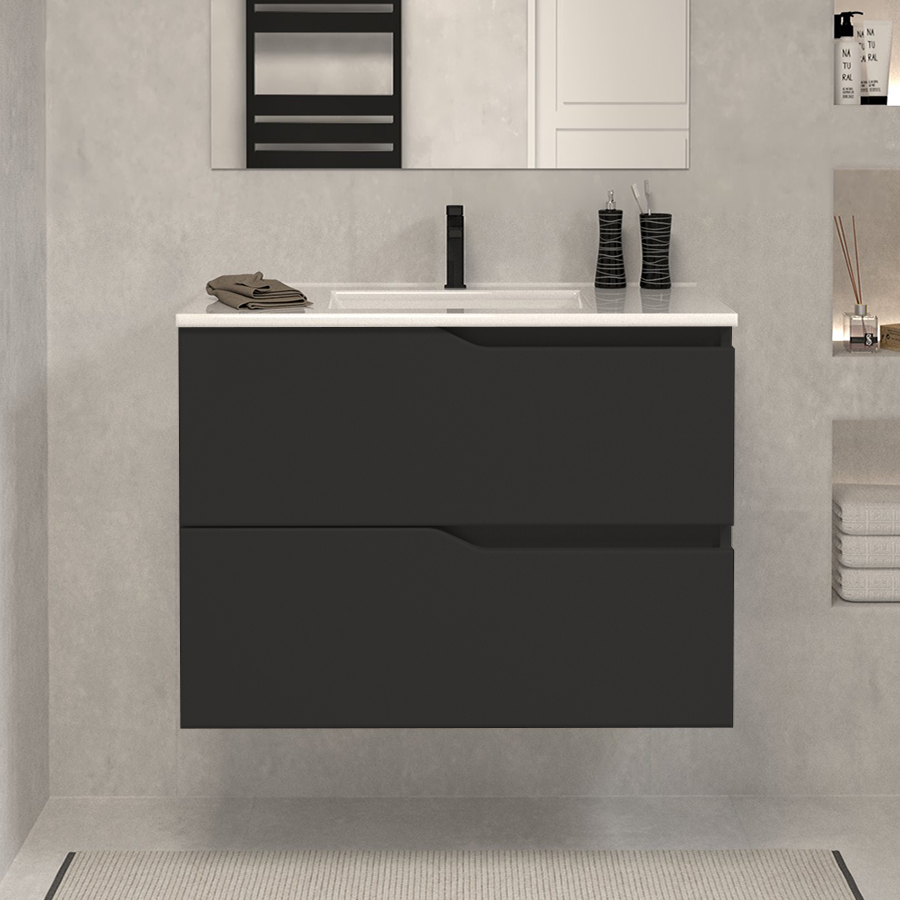 Meuble sous vasque seul, 2 tiroirs, 60cm, pour simple vasque - LUNA