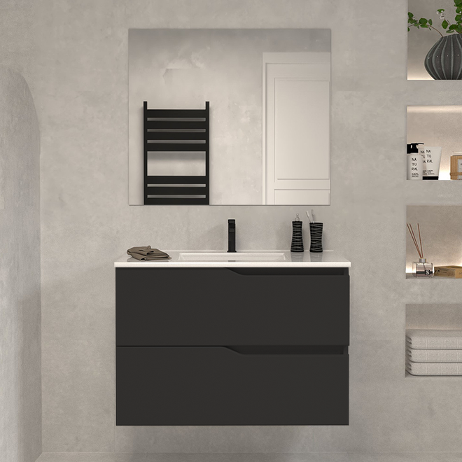 Meuble de salle de bain 60cm simple vasque - 2 tiroirs - LUNA