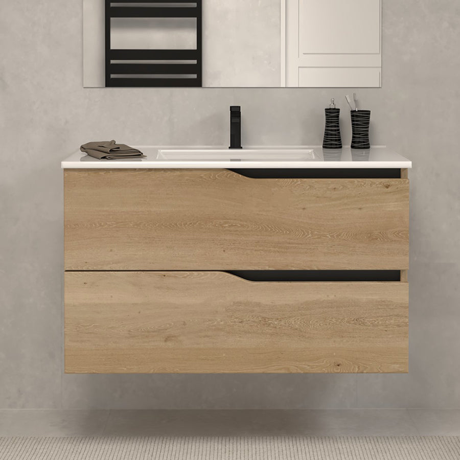 Meuble de salle de bain 70cm simple vasque - 2 tiroirs - sans miroir - LUNA