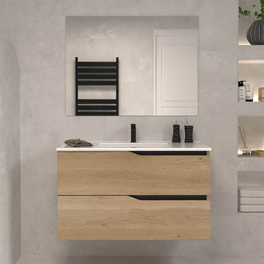 Meuble de salle de bain 70cm simple vasque - 2 tiroirs - sans miroir - LUNA