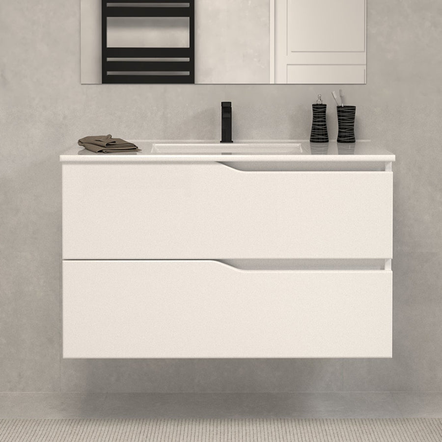 Meuble de salle de bain 70cm simple vasque - 2 tiroirs - sans miroir - LUNA
