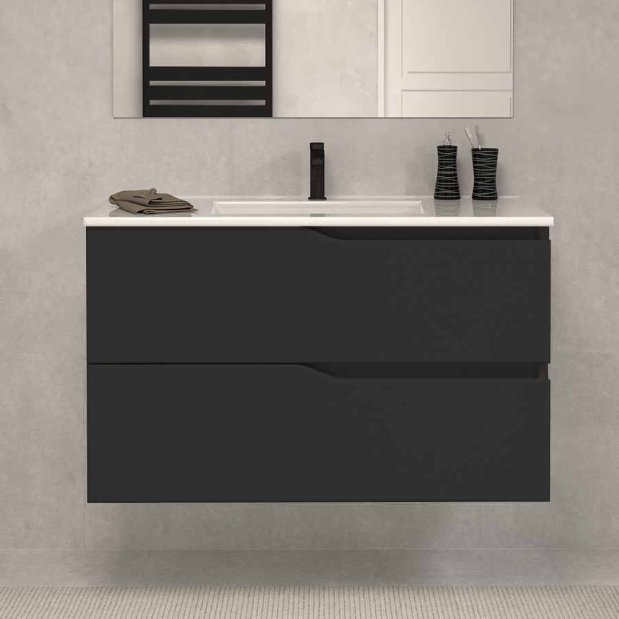 Meuble de salle de bain 70cm simple vasque - 2 tiroirs - sans miroir - LUNA